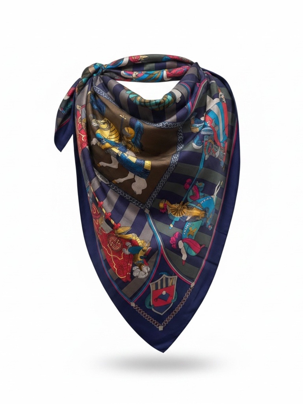 Hermes Navy Multicolor Equestrian Silk Square Scarf